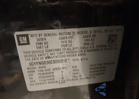 2012 Cadillac Srx Standard z USA, uszkodzony, nr VIN 3GYFNGE36CS655312